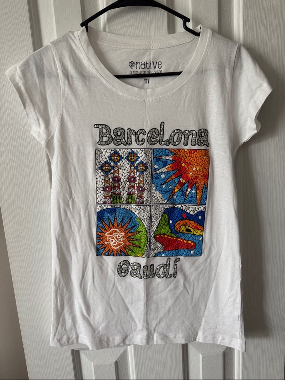Native White Barcelona Gaudi Mosaic Graphic Tee